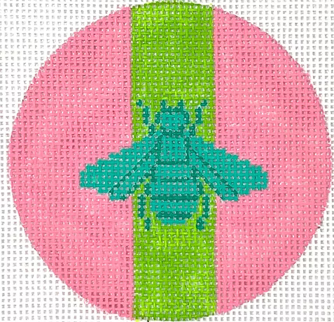 3” Round – Gucci Bee In Mod Colors – Turquoise w/ Lime Stripe On Pink INSL3-57