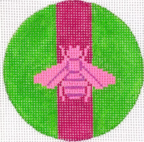 3” Round – Gucci Bee In Mod Colors – Hot Pink w/ Raspberry Stripe On Green INSL3-59