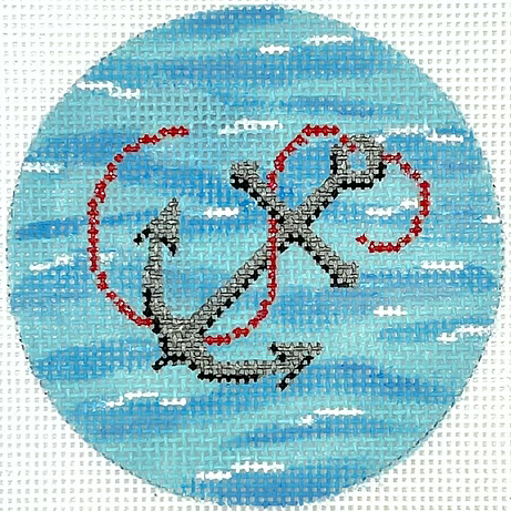 3” Round – Iron Anchor w/ Red Line On Ocean INSL3-62