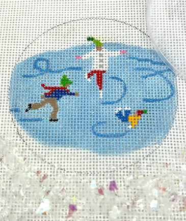 3” Round w/ Clear Dome & Confetti – Skaters On Pond w/ Snow OMD-08