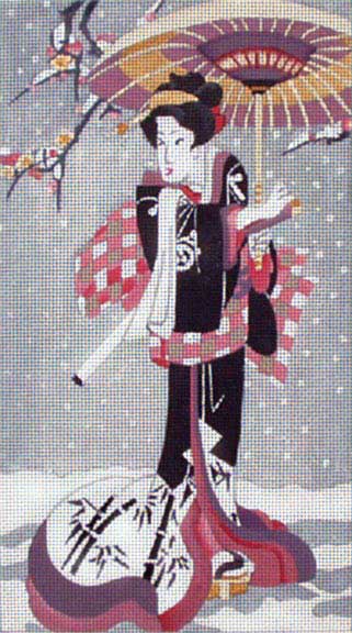 Geisha with Parasol in Snow  1417-A