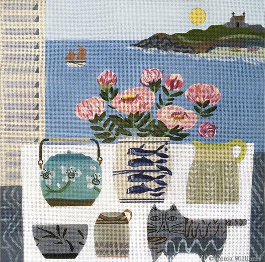 Fish Pot and Peonies EW122