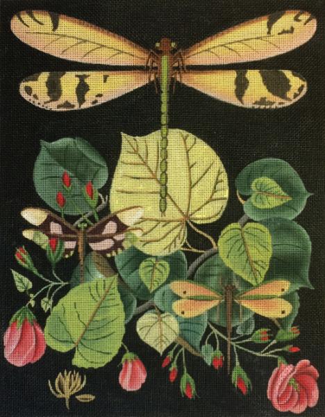 Dragonfly Botanical-Pink Roses  2151-C