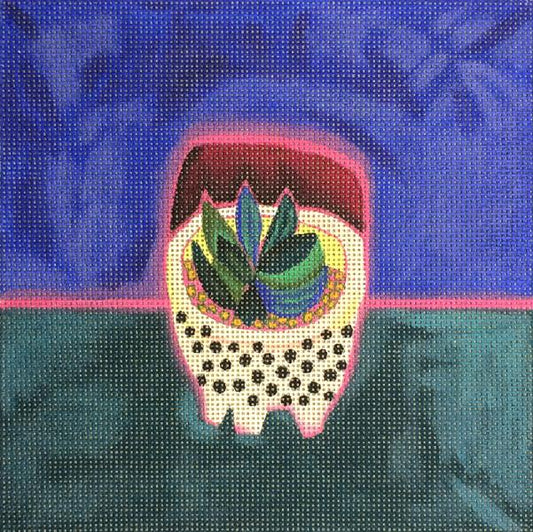 Spotted Bowl W/Blue Plant AOG143-A
