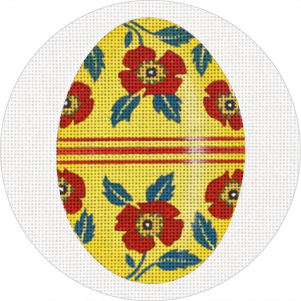 Mustard Yellow w/Red Floweers Egg Ornament MLT745E