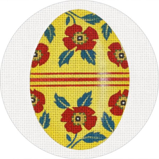 Mustard Yellow w/Red Floweers Egg Ornament MLT745E