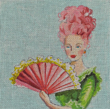 Pink Haired Woman with Fan  PE267