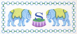 Blue Elephants w/ Jewelry Chain Border & Monogram Space – Blues, Greens & Purples PL-418