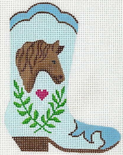 Mini Cowgirl Boot – Horse Head & Laurel Wreath & Heart – On Sky Blue OM-392