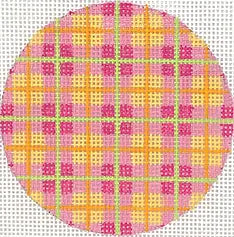 Bright Disk Letter – Madras Plaid – Tangerine, Watermelon & Kiwi w/ Deep Pink Letter – (Specify Letter Or Blank) ALB-82