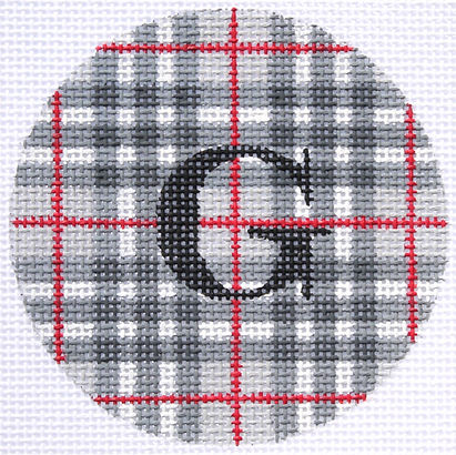 Bright Disk Letter – Gentleman’S Plaid – Grays, White & Red w/ Black Letter (Specify Letter Or Blank) ALB-75