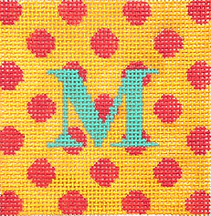 3” Square Insert – Polka Dots – Watermelon On Tangerine w/ Turquoise Letter (Specify Letter Or Blank) INSSQ3-08