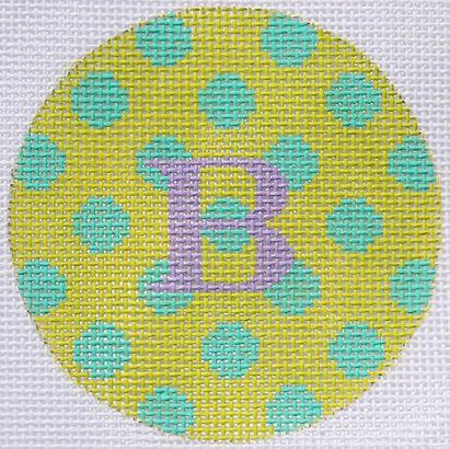 Bright Disk Letter – Lime w/ Turquoise Polka Dots, Bright Lavender Letter (Specify Letter Or Blank) ALB-76