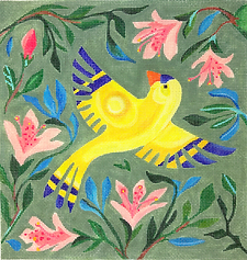 Goldfinch w/ Peach Azaleas On Sage        AT-PL-17