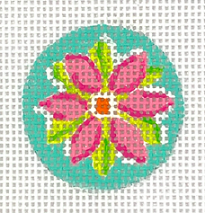 Planet Earth Key Ring Insert – Lilly-Inspired Flower – Pinks, Orange & Greens On Turquoise PKR-44