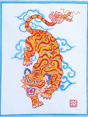 Roaring Tiger With Stylized Clouds And Blue Border GM-PL-04