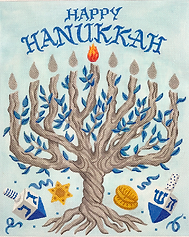 Menorah Set – Tree Of Life With Individual Flames – Blues, Silvers, Golds, Oranges & Sparkles MEN-03