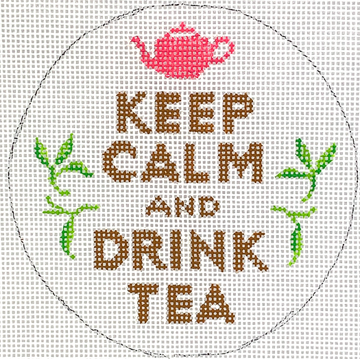 4” Round – Keep Calm & Drink Tea – Brown, Pink & Greens INSMC-69