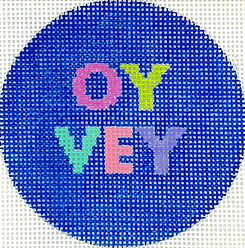 3” Round – Oy Vey – Bright Letters On Blue JM-19