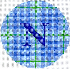 Bright Disk Letter – Madras Plaid – Blues & Green With Royal Blue Letter – (Specify Letter Or Blank) ALB-90