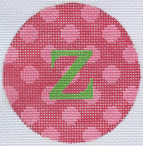 Bright Disk Letter – Red w/ Pink Polka Dots, Grass Green Letter (Specify Letter Or Blank) ALB-27