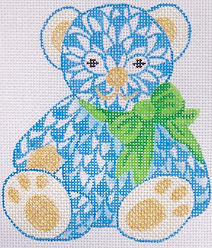 Mini Herend-Style Fishnet Teddy Bear – Blues w/ Green OM-183