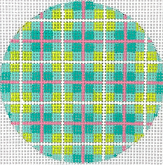 Bright Disk Letter – Madras Plaid – Turquoise, Lime & Watermelon w/ Deep Turq. Letter – (Specify Letter Or Blank) ALB-83