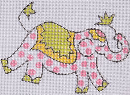 Ornament/Mini – Elephant – Pink Polka Dots w/ Green & Yellow JW-OM-03