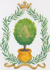 Monogram Crest – Olive Branches w/ Olive Topiary, Crown & Gold Ribbon (Specify Letter Or Blank) ALCR-26