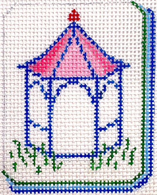 Mini/Bag Charm – Mahjong Tile – Blue Pagoda w/ Pink Roof       OM-454