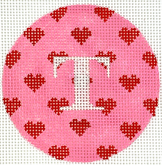 Bright Disk Letter – Allover Red Hearts On Medium Pink With Sparkly White Letter (Specify Letter Or Blank) ALB-84