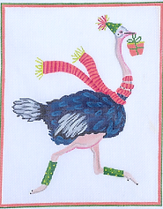 Party Animal Ostrich w/ Party Hat, Gift And Striped Scarf LB-PL-04