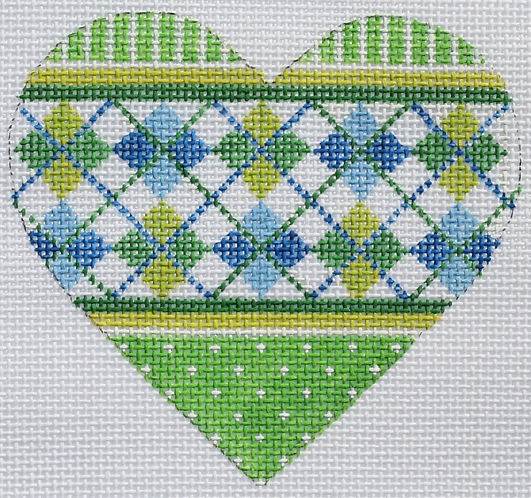 Mini Heart – Argyle – Bright Blues & Greens OM-25