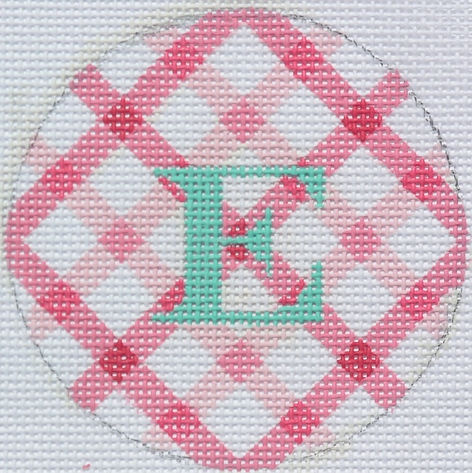 Bright Disk Letter – Pinks Double Crisscross Gingham, Turquoise Letter (Specify Letter Or Blank) ALB-19