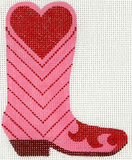 Mini Cowgirl Boot – Pink w/ Red Heart & Chevrons OM-379