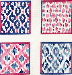 Set Of 4 Coasters – Mixed Ikats – Pinks And Blues CO4-57