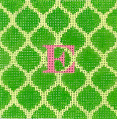 4” Square Insert – Quatrefoils – Green On Lime w/ Hot Pink Letter (Specify Letter Or Blank) INSSQ4-21