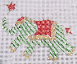 Ornament/Mini – Elephant – Green Stripes w/ Red, Silver & Gold (Christmas) JW-XM-02