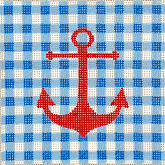 4” Square Insert – Red Anchor On Blue Gingham INSSQ4-27