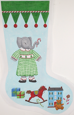 Kelly Rightsell Stocking – Elephant Girl In Green Checked Dress KR-STK-04