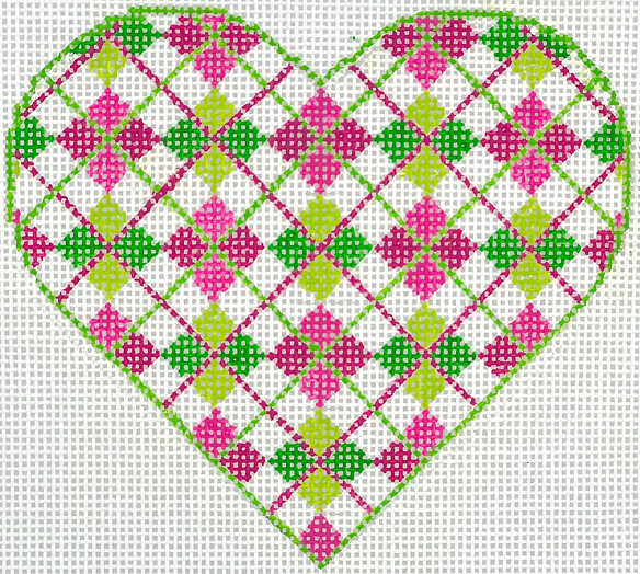 Mini Heart – Argyle – Pinks & Greens OM-309