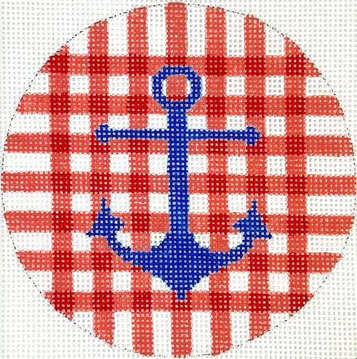 4” Round – Blue Anchor On Red Gingham INSMC-113