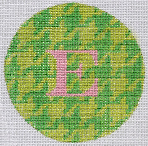 Bright Disk Letter – Kelly & Lime Houndstooth, Hot Pink Letter (Specify Letter Or Blank) ALB-36