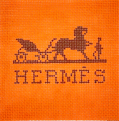4” Square Insert – Hermès Calèche Logo – Orange With Brown INSSQ4-04