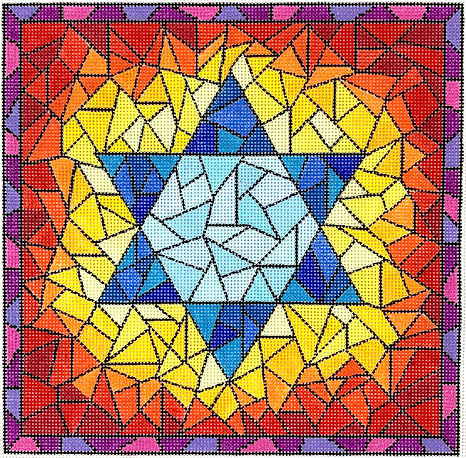 Tefillin Bag – Stained Glass w/ Star Of David – Blues, Yellows, Oranges, Reds & Purples w/ Black TEF-07