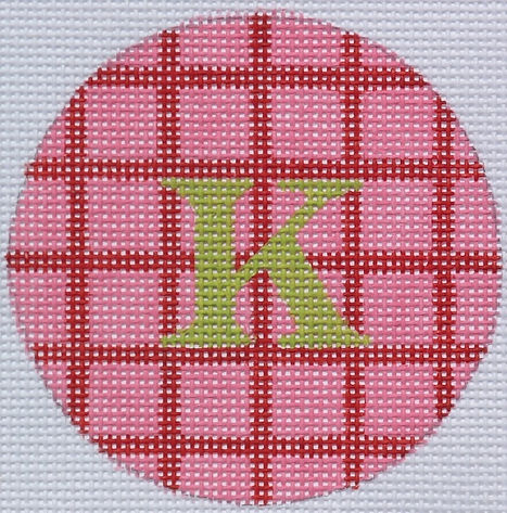 Bright Disk Letter – Pink & Red Grid, Lime Letter (Specify Letter Or Blank) ALB-28