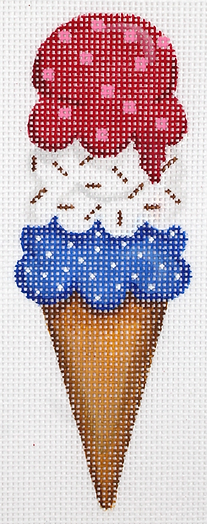 Mini Patriotic Triple Scoop Ice Cream Cone w/ Sprinkles – Red, White & Blue w/ Tans OM-225