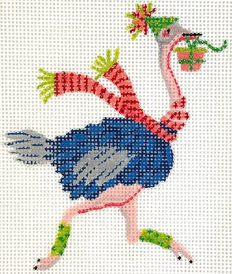 Party Animal Ostrich w/ Party Hat, Gift And Striped Scarf       LB-OM-05