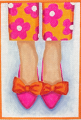 Here’S Looking At Shoe – Pointy Flats With Bows – Orange With Hot Pink PL-454