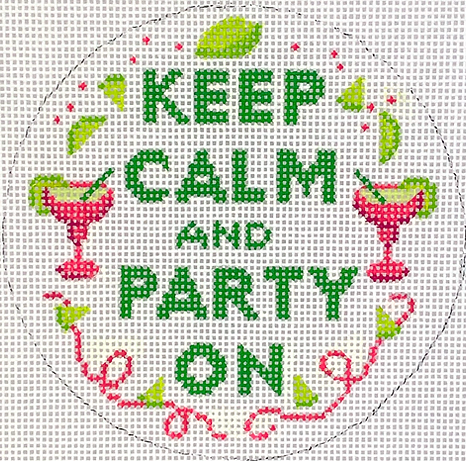 4” Round – Keep Calm & Party On – Pink & Green INSMC-57